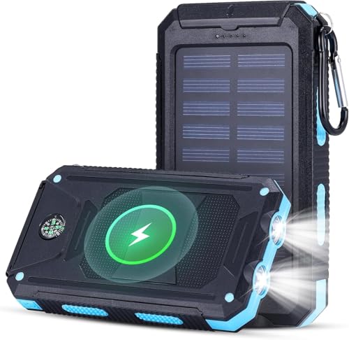 FAGHTO Power Bank, 10000mAh Bateria Portatil, 2 Puertos USB Power Bank Solar, con Linterna LED y Brújula, Cargador...