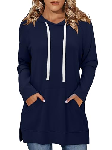 KISSMODA Women Hoodies Dress Long Sweatshirts Dress Raglan Sleeves Oversized Sweatshirts with Pocket 2025 Fall Winter Trendy