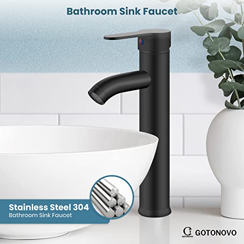 Bathroom Vessel Bowl Sink Faucet Matte Black Single Handle Lavatory Vanity Mixer Bar Tap With Pop Up Drain Combo Tall Spout Single Hole Deck Mount #TOP2