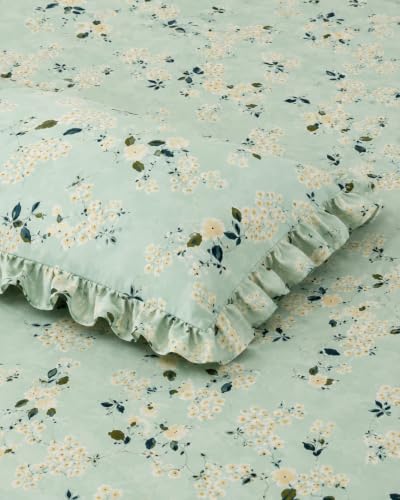 Image of 380 TC Premium Glace Cotton Elastic Fitted Bedsheet King Size with 2 Pillow Covers King Size | Double Bed with All Around Elastic (Green, Fitted - Double72x72)