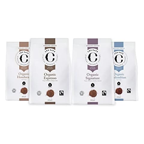CRU Kafe - Organic Ground Coffee Mixed Discovery Pack Gift Set, 227g x 4 Bags - For Cafetière, V60, Pourovers & Filters Cover