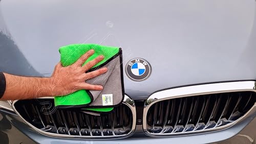Image of SOFTSPUN Microfiber Cloth for Car Coral 800 GSM 40X60cms 2 Pcs Green+Grey! Extra Thick Microfiber Cleaning Cloths Perfect for Bike, Auto, Cars Both Interior and Exterior.
