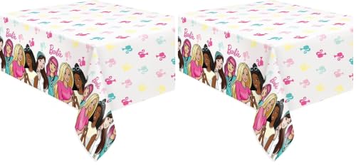 Image of Unique Barbie Rectangular Plastic Table Cover 54 x 84 (Pack of 2)
