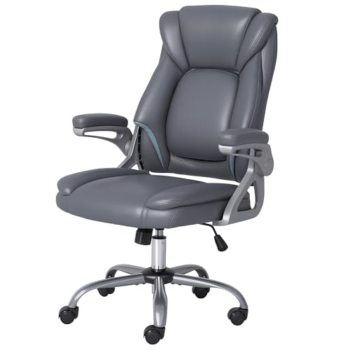 ADOV Silla de oficina ejecutiva con reposabrazos abatibles de 90°, silla de escritorio ergonómica de respaldo alto con cojín de resorte, sillas giratorias de altura ajustable, cómodas sillas de