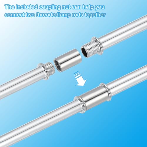 Image of PATIKIL Straight Pipe Lamp Stems Rod Kit, 6 Set M10 Carbon Steel 100mm(3.94 inch) Long Double End Thread Rod with Coupling Nuts Sleeve Connector for Table Lamps Chandeliers, Silver Tone