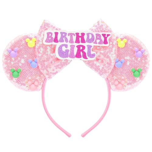 HAMUTH Birthday Girl Headband Mouse Ears Headband for Women Girls Adult Birthday Ears Hairs Accessories for Party Trip Parks Cosplay Accessories