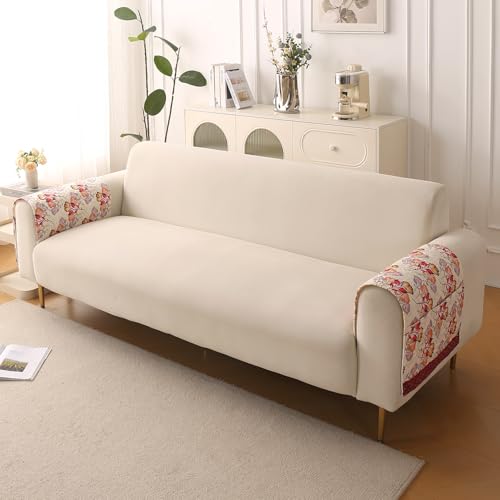 Image of HOKIPO 'Florentina Series' Premium Holland Velvet Sofa Arm Cover with Foam Filling & Anti Slip Backing | 2 Pcs | Autumn Cream (IN-876-V3*2S)