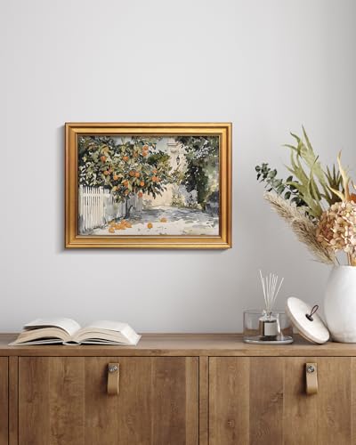 Image of HUARCEY Gold Framed Vintage Wall Art for Living Room Country Orange Trees Earthy Room Decor Aesthetic Oil Painting Wall Picture Farmhouse Canvas Print Artwork for Kitchen Bedroom Bathroom Decor 12x16