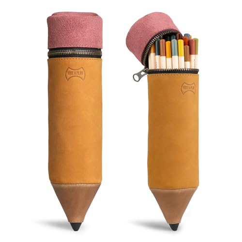 Image of Hide & Play, Pencil-Shaped Case for Pens, Pencils, Markers, and Office Accessories, Zippered Bag, Pen Storage, Full Grain Leather, Handmade (Old Tobacco)