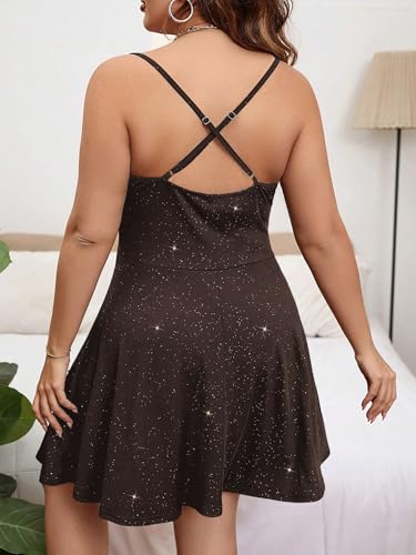 Image of Floerns Women's Plus Size Sleeveless Glitter Dress Wrap V Neck Flared Short Dress
