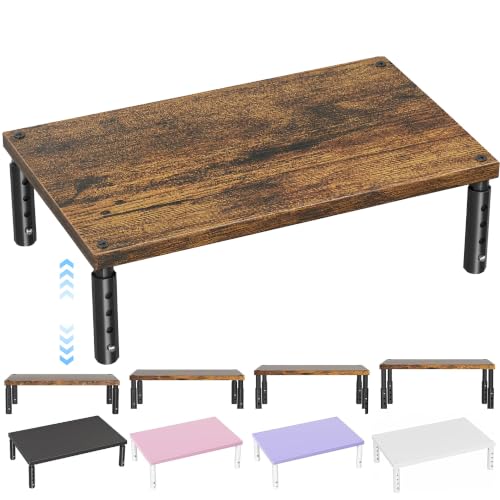 Image of OPNICE Adjustable Monitor Stand Riser for Desk, Wood Computer & Laptop Stand, Desk Organizers and Accessories, Office Desk Accessories & Workspace Organizer for Home Office Supplies, Brown