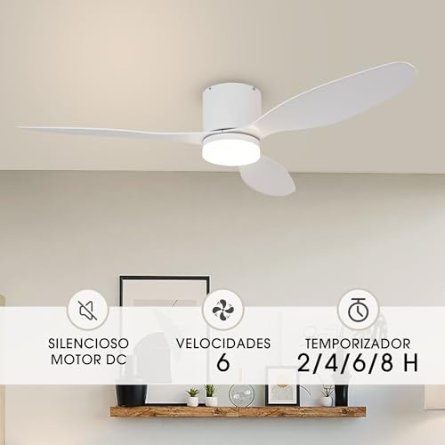 Miniatura 4 de Parrot Uncle Ventilador De Techo Abs Con Luz Led 24w, Mando A Distancia, 6 Velocidades, Ultra Silencioso, 3 Aspas 132 Cm De Diámetro, Función Verano-Invierno, Temporizador, Blanco