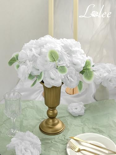 LELEE 108pcs White Roses Head Flowers with Stem - Artificial Flowers Rose Bulk - Silk Rose Fake Flower for Wedding Bouquet Party Home Decor DIY Baby Shower Centerpieces Tables Decoration