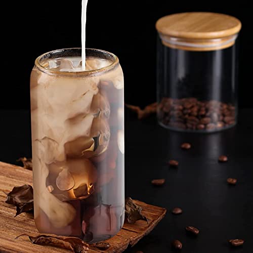 Can Shaped Glass Cups 6Pc Set,16 Oz Beer Can Glass, Drinking Glasses With Straws And Silicone Sleeves For Iced Coffee, Iced Tea, Cocktail, Whiskey, Wine, Soda, Water, With 2 Cleaning Brushes #TOP1