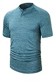 TAPULCO Men's Summer Golf Shirts Henley V Neck Dry Fit Performance Solid Color Breathable Mesh Heath