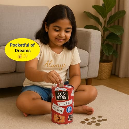 Image of Market99 Round Money Bank | Red Tin Coin Bank with Glossy Finish & Motivational Quote Pattern | Cute & Durable Piggy Bank for Kids, Adults, Home, Office & Desk Decor | Ideal Gifting Solution