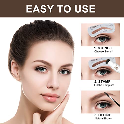 Dual-Color Eyebrow Stamp Stencil Kit - One-Step Vegan Brow Stamp Pomade -Long-Lasting Waterproof Smudge-Proof - With 24Pcs Reusable Thin & Thick Eyebrow Stencils, Blonde+Taupe #TOP4