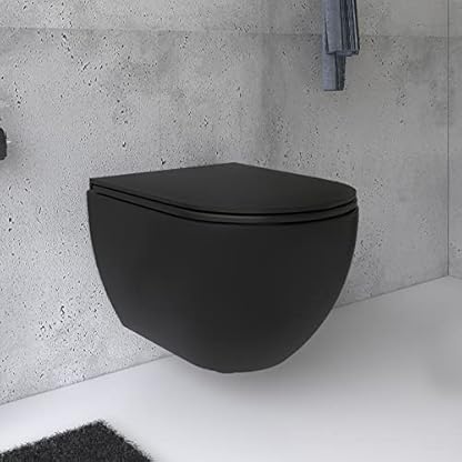 Alpenberger Hänge WC Spülrandlos in Matt Schwarz | Gäste WC Kloschüssel Keramik Toiletten | WC-Sitze Softclose Toilettensitz | Toilettenschüssel mit Schallschutz | Wand WC Set Passend Geberit – Bild 3