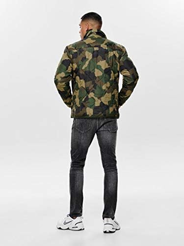 Only & Sons Mens Camo Quilted Regular Fit Jackets Lightweight Warm Casual Winter Coats Polyester Overcoats Forest