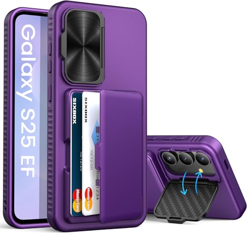 Image of for Samsung Galaxy S25 FE Case, Built-in Card Holder & Stand & Lens Cover, Military Grade Drop Tested Soft Silicone Edge Rugged Protective Wallet Phone Case for S25 FE 6.7 inch 2025, Purple