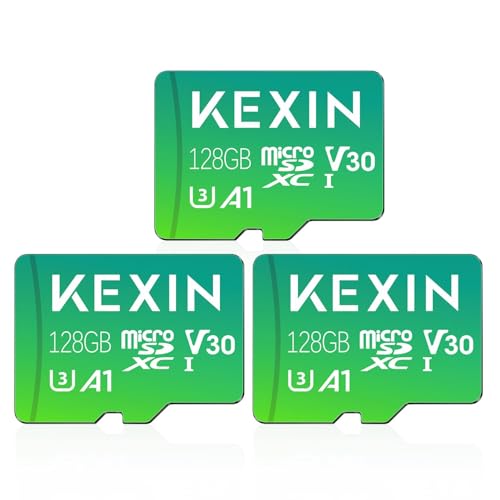 Image of KEXIN 128GB Micro SD Card 3 Pack with Adapter - Up to 90MB /s 4K, V30, A1, C10, 4K UHD High Speed microSDXC UHS-I Memory Card Compatible with Action Camera Drone Game Smartphone Tablet 128G 3Pack