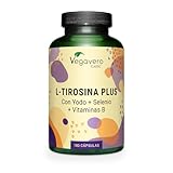 Vegavero L-Tirosina 1200 mg | 180 Cápsulas | Thyroid Support | Con Yodo, selenio y vitaminas B | L-TYROSINE | Para Rendimiento Mental y Concentración | Vegano |