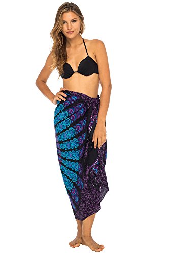 Back From Bali Womens Beach Swimsuit Bikini Cover Up Wrap and Clip Sarong Peacock Black Purple