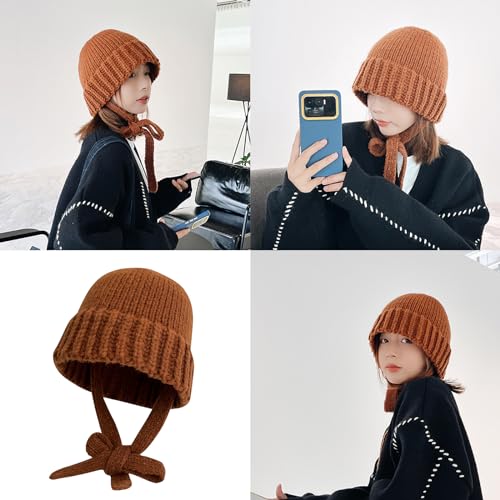 Knitted Fisherman Hat for Women Girls Fashion Strap Hat for Skiing Hiking Sweet Girl Windproof Bonnet for Cold Weather2