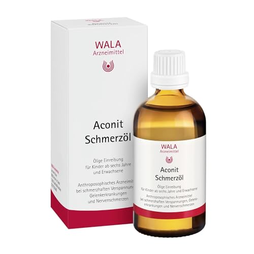 Aconit Schmerzöl, natürlich wirksam bei schmerzhaften Verspannungen, Gelenkschmerzen und Nervenschmerzen, wärmendes Öl zum Einreiben, für Erwachsene & Kinder ab 6 Jahren, 100 ml