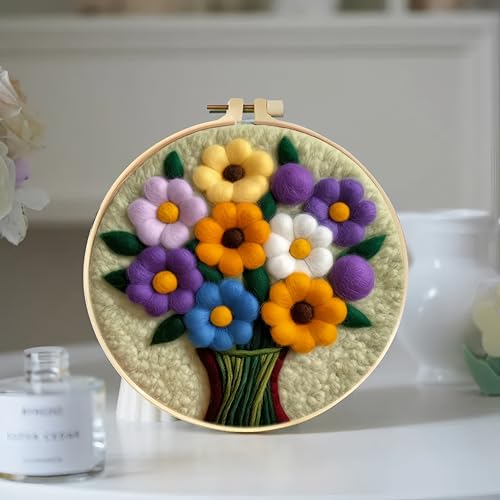 Image of Wonafa DIY Wool Needle Felt Starter Kit, Beginner Needle Felt Kit with Wool Felt Bag, Felts Needles, Photo Frame, Foam Mat, Felts Cloth and Instructions for Home Decor, Art Crafts (Style 8)