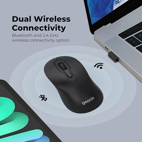 Image of Geonix Nimbus 07 Optical Wireless Mouse, Dual Mode (2.4GHz + Bluetooth), 4 DPI Modes, Type-C Rechargeable, High Precision Tracking, 10 m Range, 4-Button Ergonomic Design (Black)
