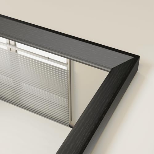 Image of WEER Black Bathroom Mirror, 56x76cm Faux Wood Frame Rectangular Wall Mirror