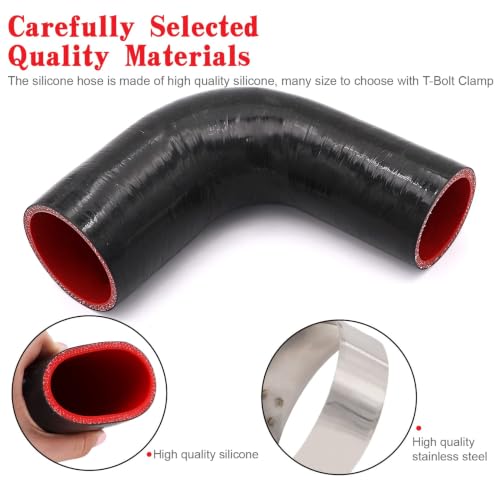 Image of 90 Degree Elbow Reducer Coupler Silicone Hose 4-Ply 2.5inch to 3-inch for Turbo /Intercooler /Intake Piping,Length 120mm Thickness 5mm with T-Bolt Clamp