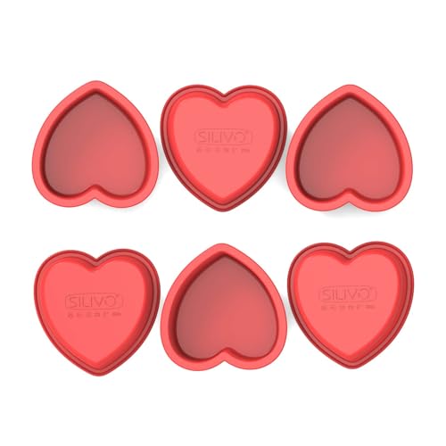 SILIVO Silikon Herz Backform Klein 10cm, 6 Stück Herz Backformen Klein, Antihaft Mini Herzform Backform, Mini Silikonform Herzbackform für Herzkuchen, Pudding