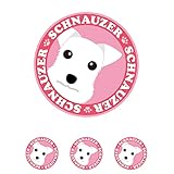 見つめる シュナウザー ホワイト ［白］ 犬 ステッカー ピンクバック 丸型 L + SSサイズ 【4枚セット】 MK-3