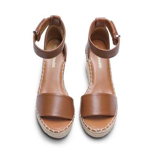 DREAM PAIRS DREAM PAIRS Women's Wedge Sandals Open Toe Espadrilles Sandals Comfortable Dressy Ankle Strap Platform Sandals Suitable for Work Beach Summer Shoes,Size 9,Brown,DWUMPS2505