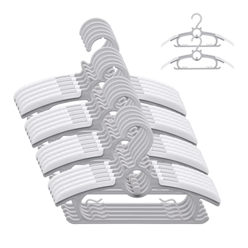 JSF Mitwachsende kleiderbügel Kinder, Set 20Stück Stapelbare Kleiderbügel mit Haken, rutschfest Babykleiderbügel Kinderkleiderbügel für Kinderbekleidung Baby Garderobe, Platzsparend (Grey)