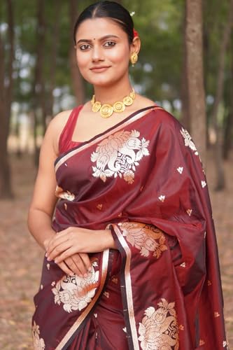 Image of SGF11 Women's Kanjivaram Pure Soft Silk Saree With Unstitched Blouse Piece