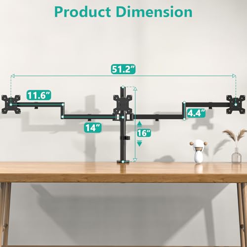 Image of WALI Triple Monitor Mount, Three Desk Mount Fits 13-27in Screens,Holds up to 22lbs, Multiple Monitor Stand with Tilt, Swivel, Rotation, VESA 75x75,100x100mm(M003S), Black