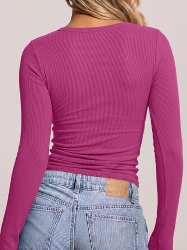 Image of ANRABESS Long Sleeve Shirts for Women Fall V Neck Slim Fit Tops Basic Tee