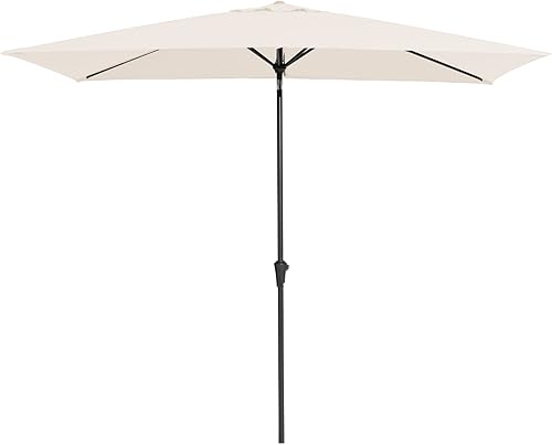 Bumblr - Sombrilla rectangular para patio de 6.5 x 10 pies, sombrilla de olefina para mesa de mercado al aire libre con inclinación y manivela,