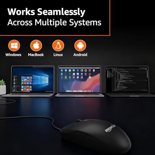 Image of amazon basics Wired Mouse | 1000 DPI Optical Sensor | Plug and Play | Compatible with PC, Laptop (Black)