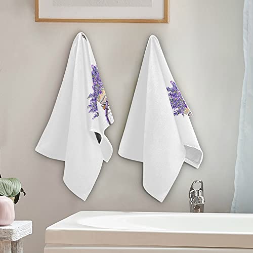 Kocoart 2 Pack Spring Lavender Bicycle Kitchen Dish Towels Set Eiffel Tower Bath Hand Towel For Bathroom Decor 14X28 In, Soft Multipurpose Guest Fingertip Towel Face Cloth For Beach Spa Gym Sport #TOP4