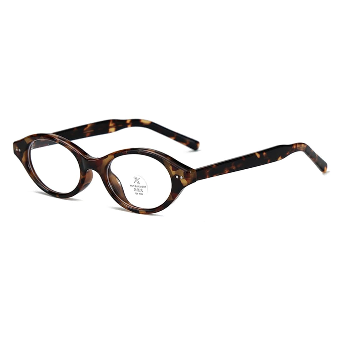 Montatura per occhiali retrò ovali da uomo Tr90 da donna, occhiali piccoli anti luce blu in acetato leopardato (leopardo con trasparente)