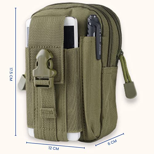 Image of Kraptick Multi-Purpose Water Resistant Waist Bag with Dual Compartment, Waist Bag Mobile Phone Holder, Waist Pack for Men, Women Camping Hiking Pouch (CP Camouflage & Army Green) (Combo of 2)