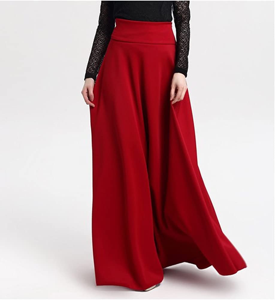 Artykey Jupe Longue Femme Élégant Taille Haute Jupe Longueur au Sol A-Line Casual Party Maxi Skirt Red (3XL Waist93cm)