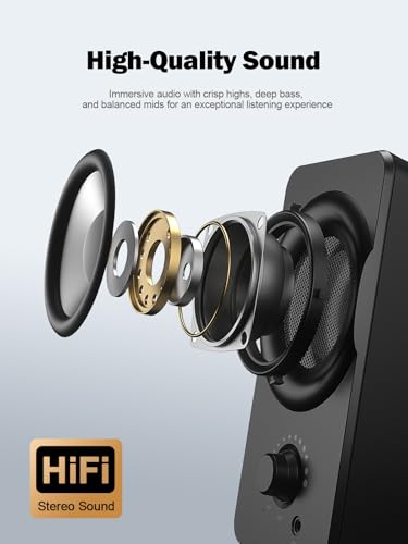 Image of Bluedee Computer Speakers for Desktop PC, Dual Driver PC Speakers with RGB Lights, Plug & Play Compact Wired USB Speaker for Laptop & Desktop, USB or USB-C for Power & Audio
