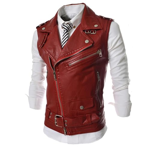 DGHM-JLMY Men's Multi-Zipper Lapel Short Leather Vests Slim Fashion Leather Vest Irregular Personalized Biker Leather Jacket3