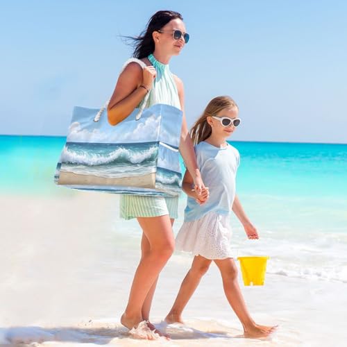 Beach Waves Scene Bag for Women Large Beach Tote Bag with Zipper for Travel Vacation3