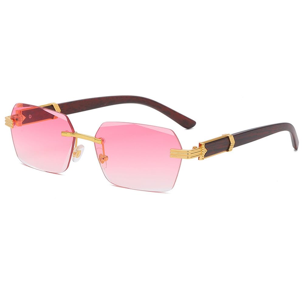 Vintage Sonnenbrille mit rahmenlosen Bügeln in Holzoptik, quadratisch, modisch, Farbverlauf, Herren-Sonnenbrille